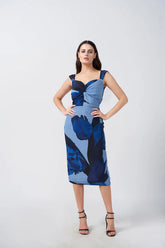 Blue Floral Midi Length Dress